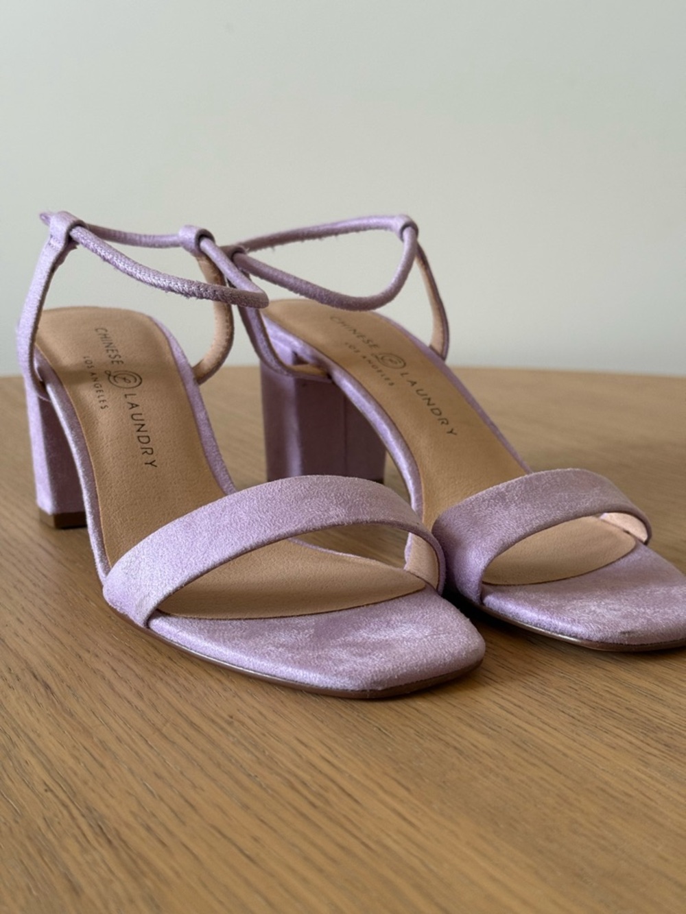 Chinese Laundry Lavender Satin Block Heel Sandals